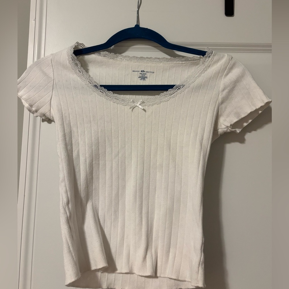 Brandy Melville White Lace Short Sleeve Top